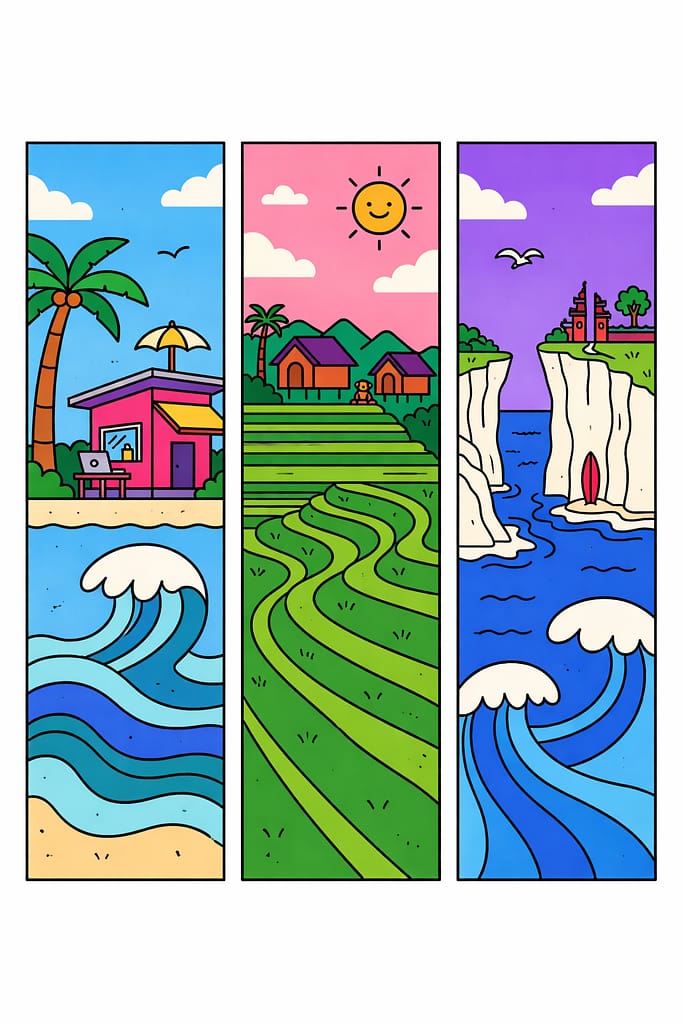 Visual illustration: Bali's Top Digital Nomad Hubs: Canggu vs. Ubud vs. Uluwatu