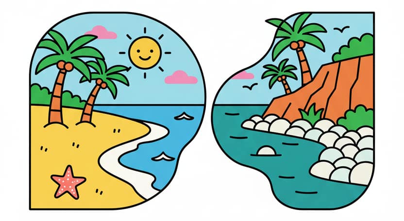 Visual illustration: Beaches & Natural Beauty: Sandy Shores vs. Pebbled Coves